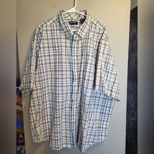 Puritan Men's Cream and Blue Checkered Shirt, Size 3XL